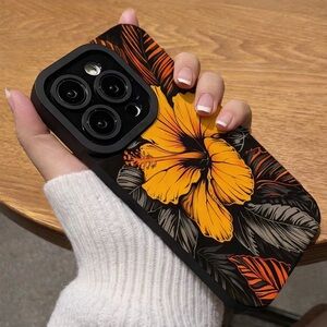 iPhone Phone Case Vertical Grain Yellow Tropical Pattern PU Leather Texture